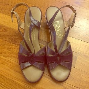 Vintage 1970s Deep Purple Leather & Suede Wedges